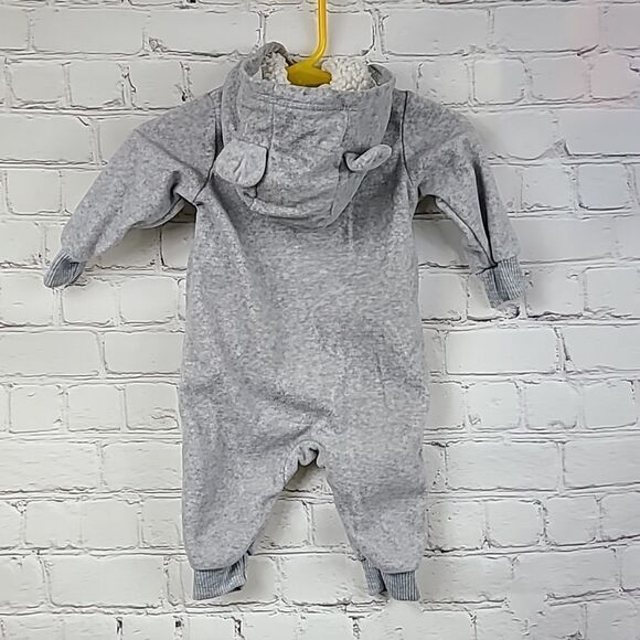 Carters 3M Gray Polar Bear Sherpa Fleece Hoodie One-Piece Jumper Winter Outfit - Picture 4 of 8